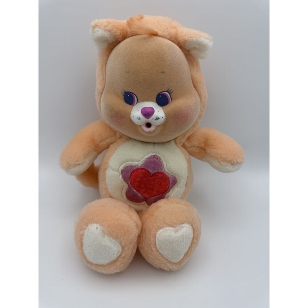 VTG Care Bear Cousin Cub Lil' Proud Heart Cat Plush Flocked Face Kenner 1986